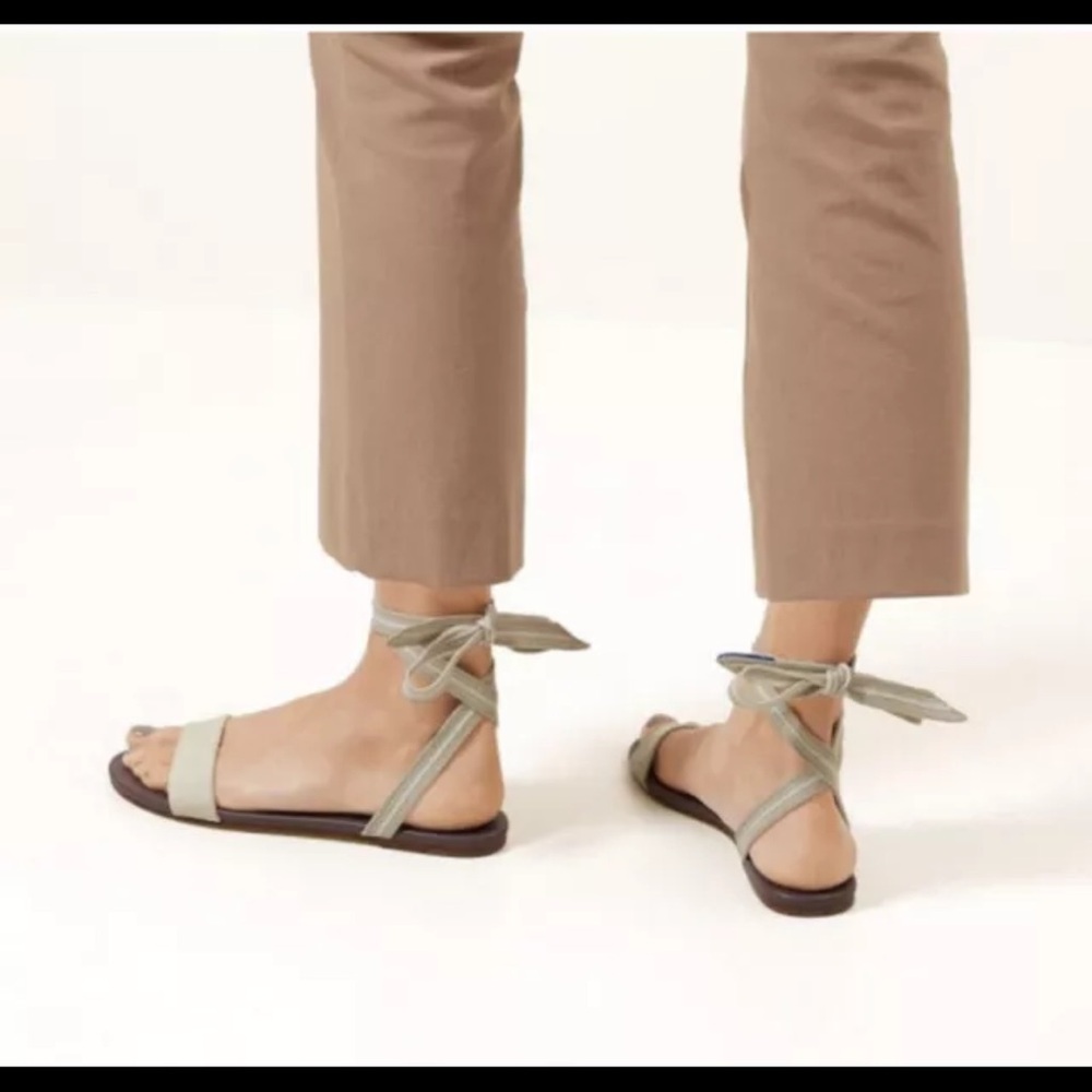 Rothy’s Wrap Tie Sandals Anthropologie Tan Beige Ivory Ankle Strap Flat Size 9